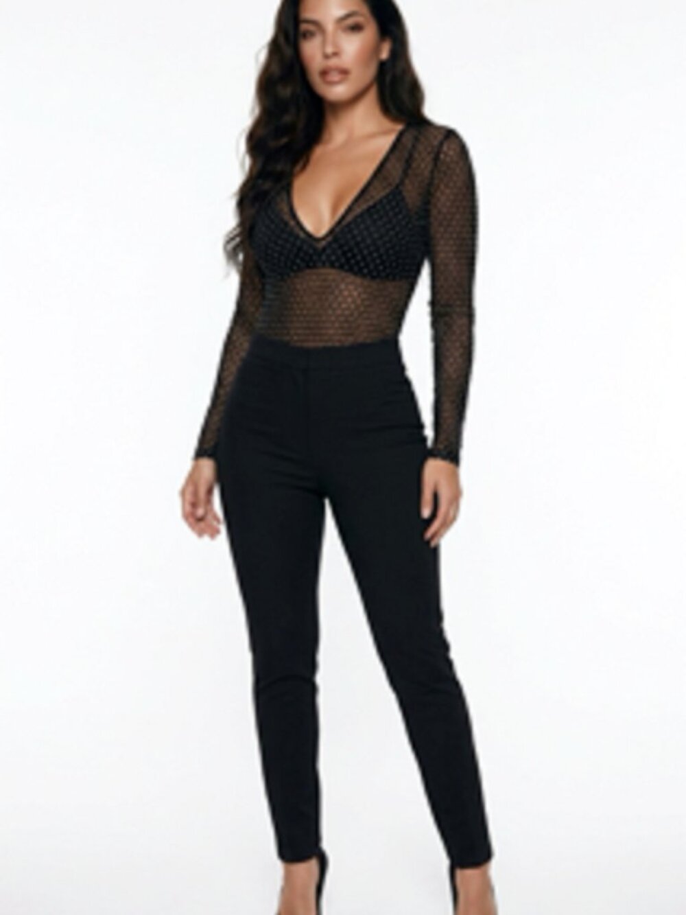 Black Sheer Mesh Bodysuit